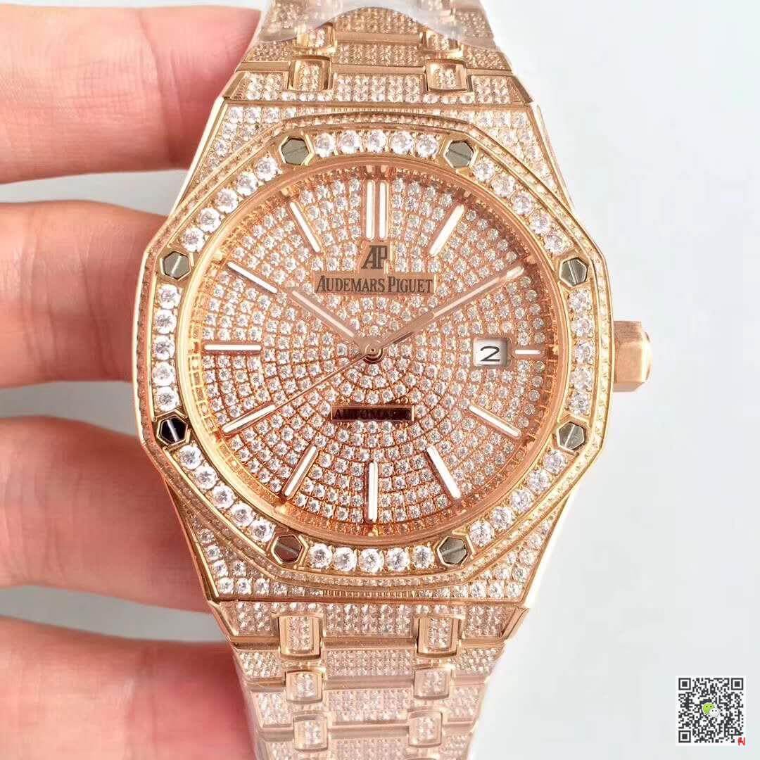 Best Replica Replica Audemars Piguet Royal Oak 1:1 Best Edition Swiss ETA3120 Full Diamond Stainless Steel Bracelet - Colareps
