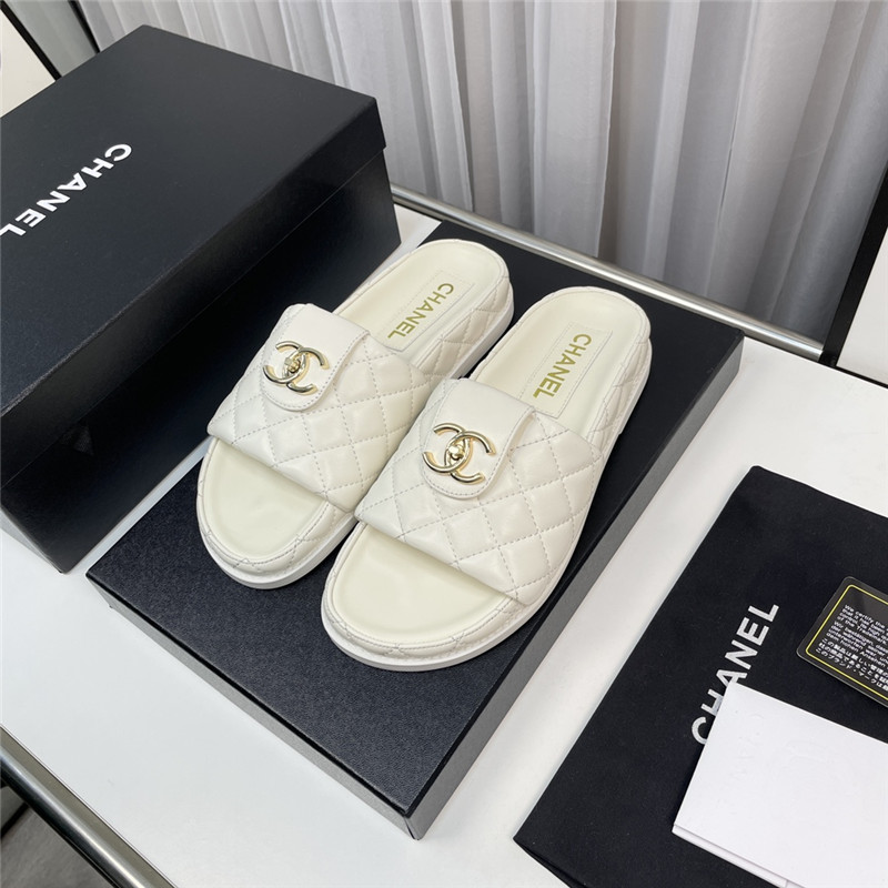 Best Replica chanel rhombus CC logo platform slippers - Colareps