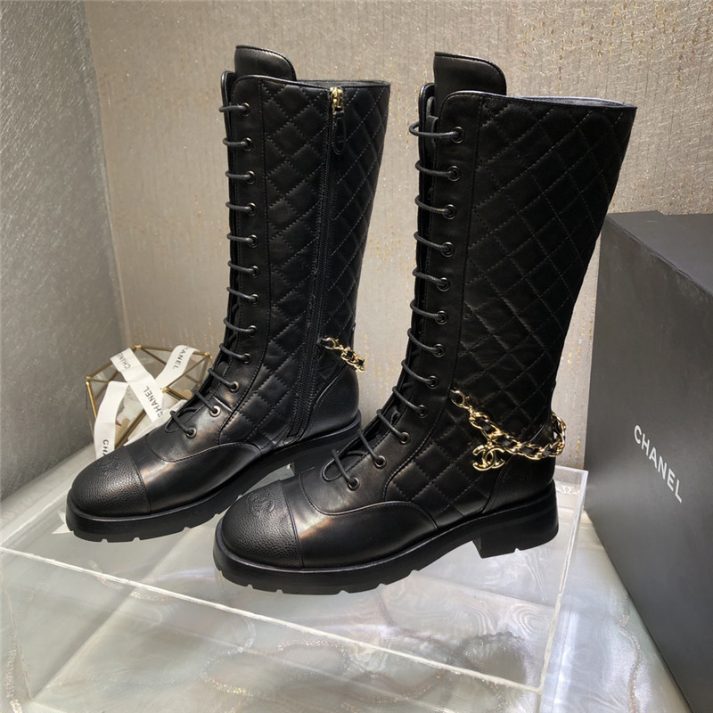 Best Replica chanel classic diamond chain strap long boots - Colareps