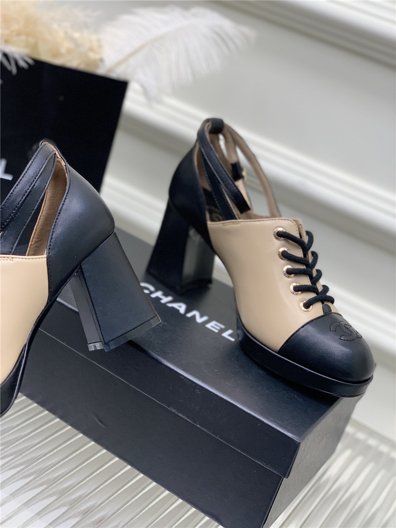 Best Replica chanel lace up chunky heel women s shoes - Colareps
