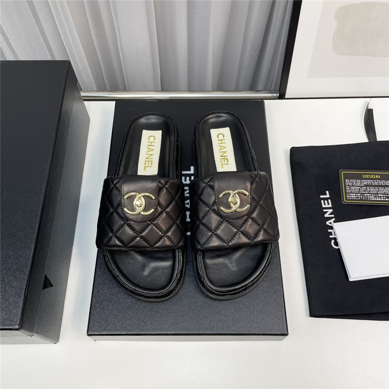Best Replica chanel rhombus CC logo platform slippers - Colareps