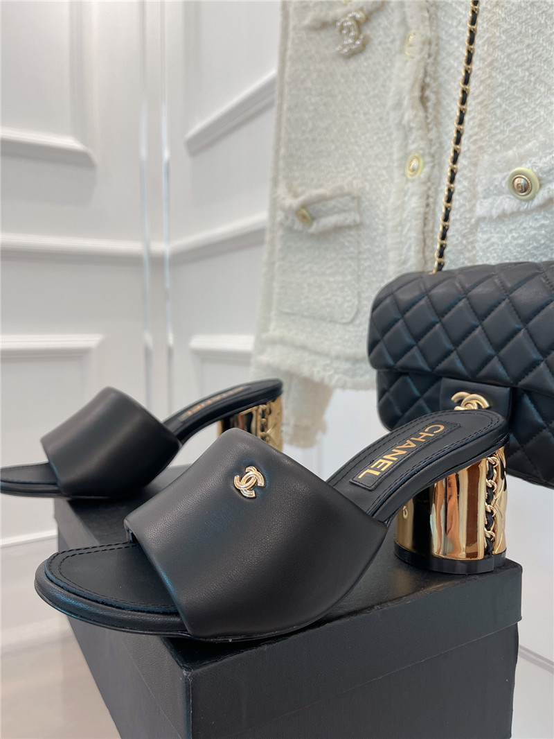 Best Replica chanel metal block heel CC logo bread slippers - Colareps
