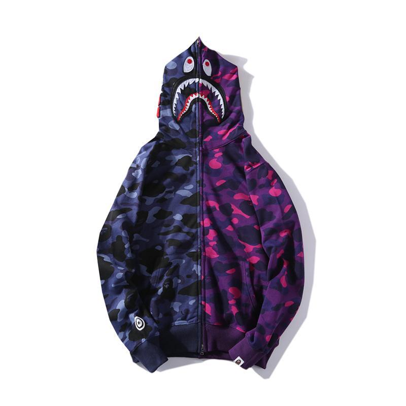 Best Replica Bape Full Zip Shark Hoodie Camo Purple - Colareps
