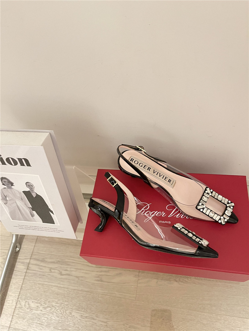 Best Replica Roger vivier new crystal buckle cat heel shoes - Colareps
