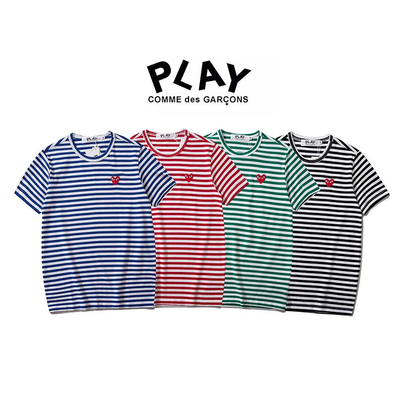 Best Replica COMME DES GARCONS CDG PLAY Stripe Heart Short Sleeve T Shirts - Colareps