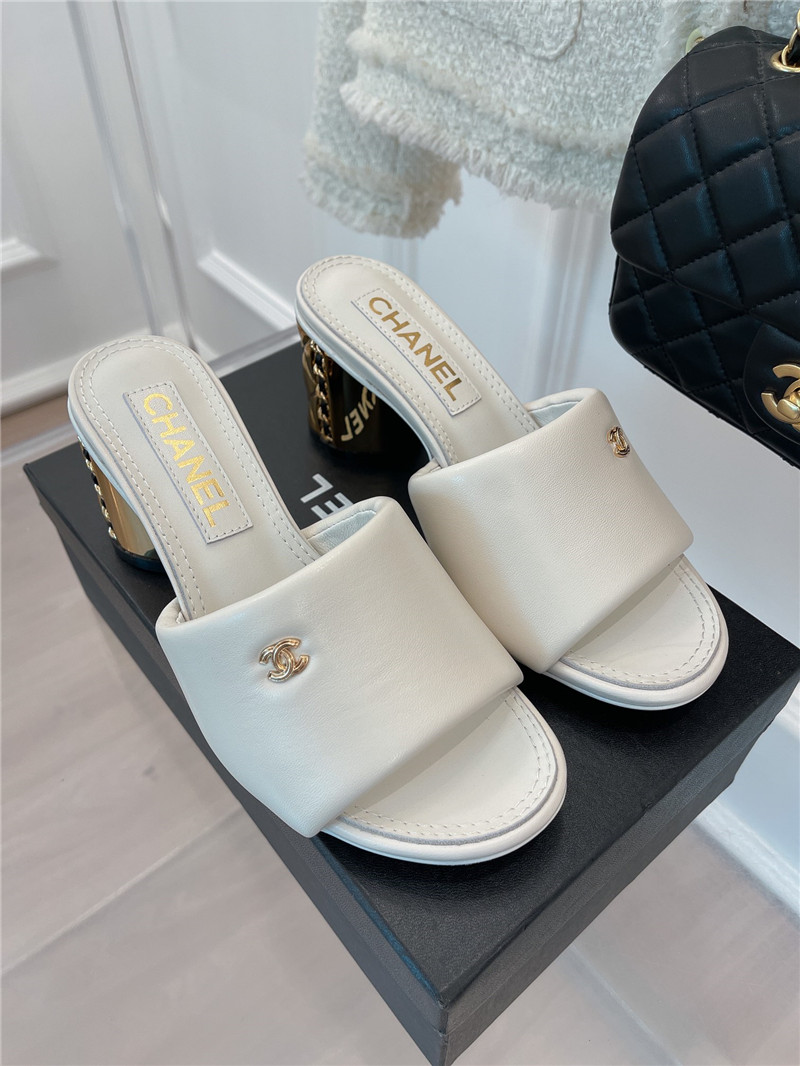 Best Replica chanel metal block heel CC logo bread slippers - Colareps