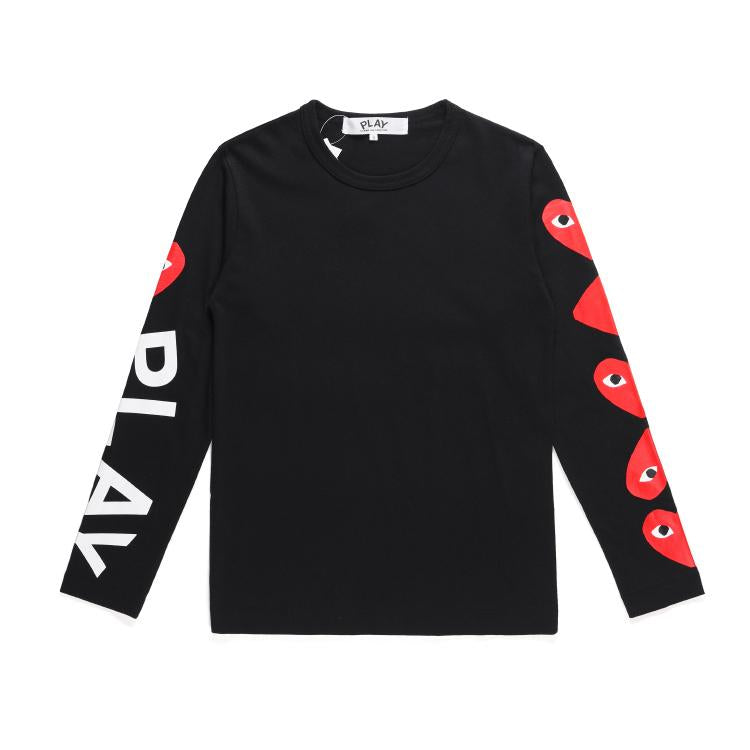Best Replica COMME DES GARCONS CDG PLAY Hearts Long Sleeve Black White T Shirt - Colareps