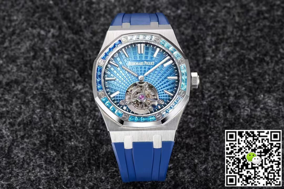 Best Replica Replica Audemars Piguet Royal Oak Tourbillon 1:1 Best Edition R8 Factory V3 Blue Rubber Strap - Colareps