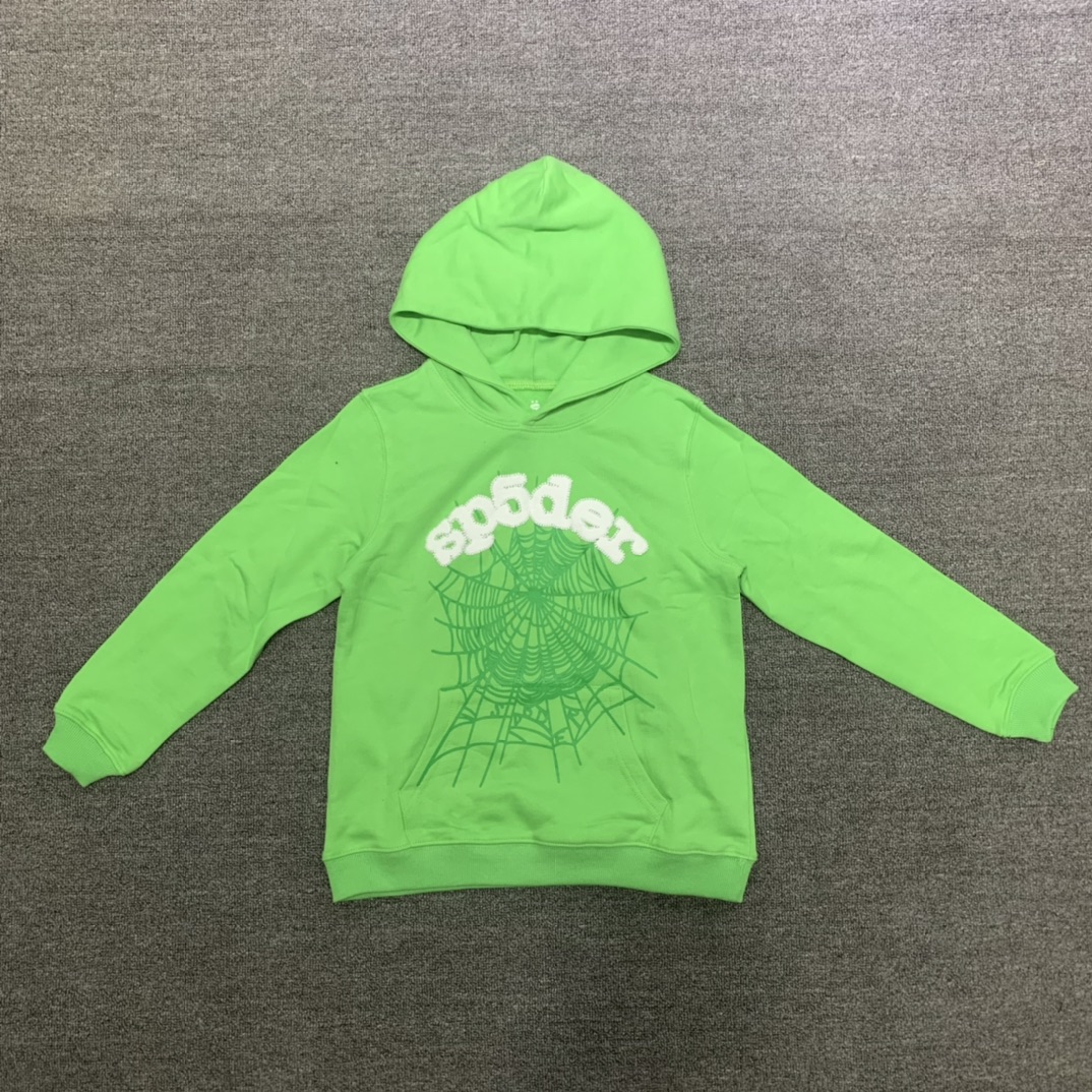 Best Replica Flocked letters spider web print children's hoodie pants set green - Colareps