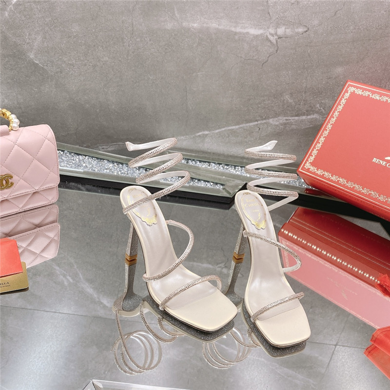 Best Replica Rene Caovilla Dupe diagonal strap rhinestone inlaid sandals - Colareps