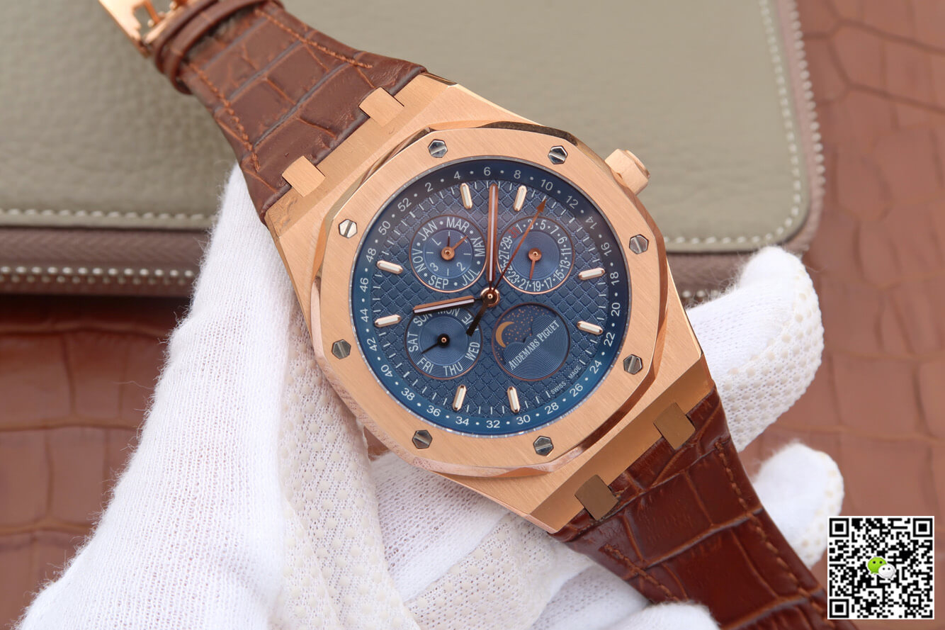 Best Replica Replica Audemars Piguet Royal Oak Perpetual Calendar 26574 1:1 Best Edition JF Factory Rose Gold Blue Dial - Colareps