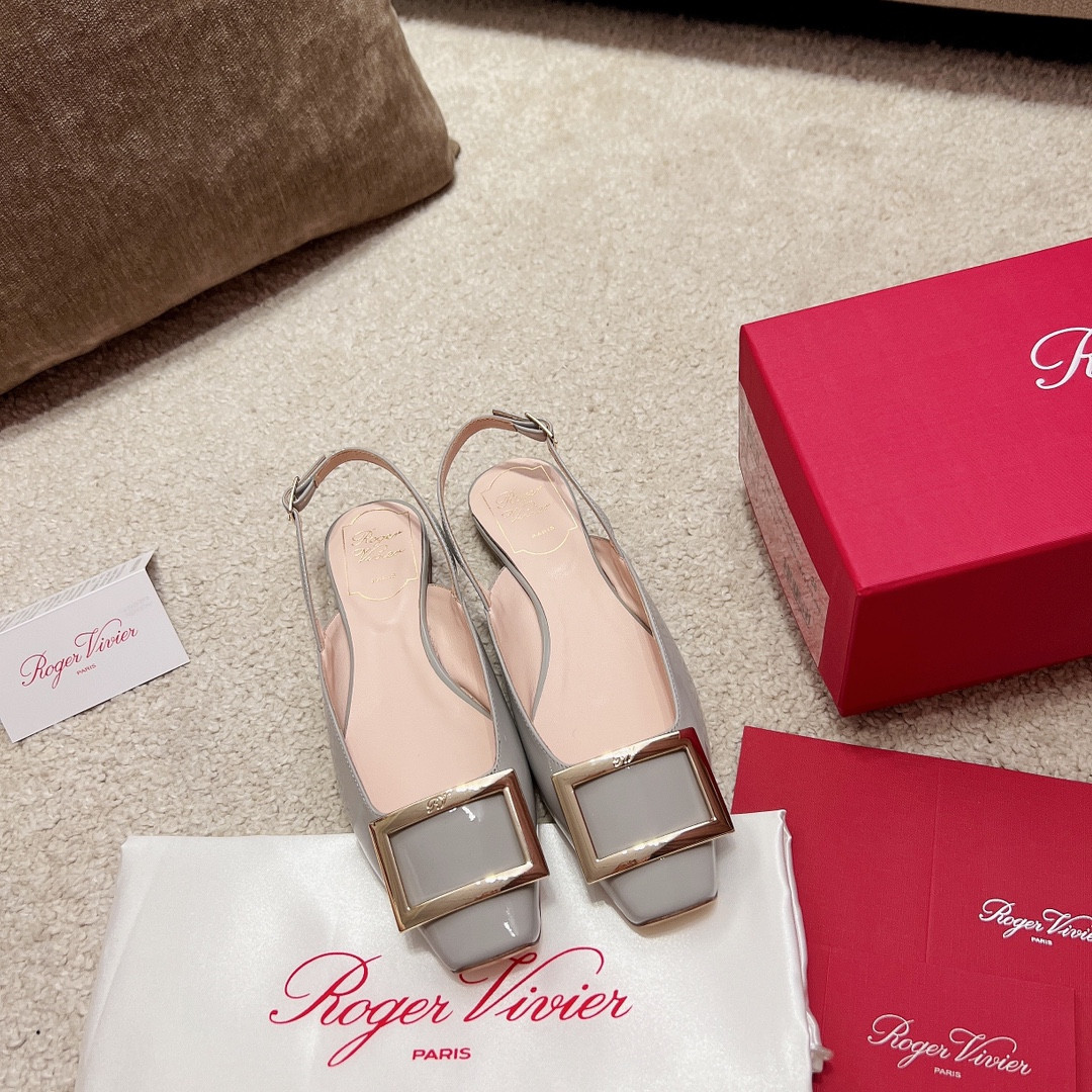 Best Replica Roger vivier square buckle chunky heel back sandals - Colareps