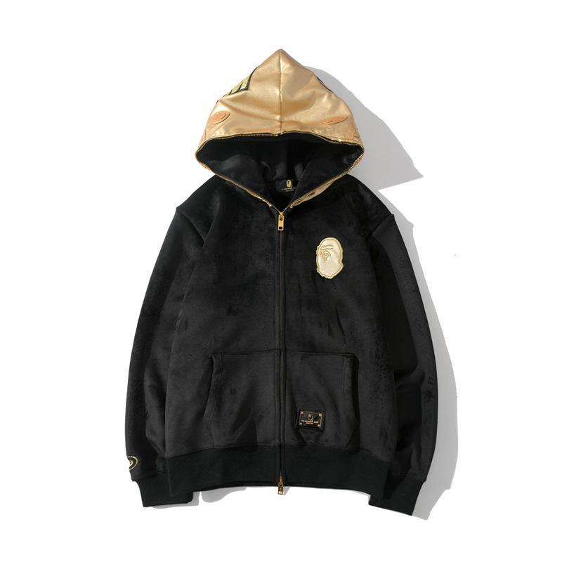 Best Replica Bape Shark Hoodies Plush Gold-Black Full Zipper Sweatshirts - Colareps
