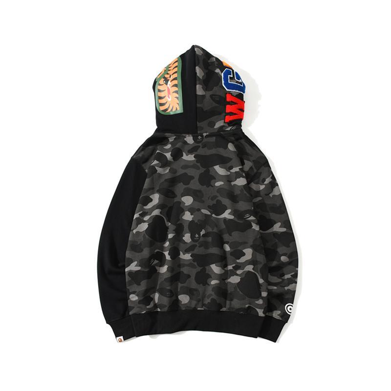 Best Replica BAPE Color Camo Tiger Shark Full Zip Double Hoodie - Colareps