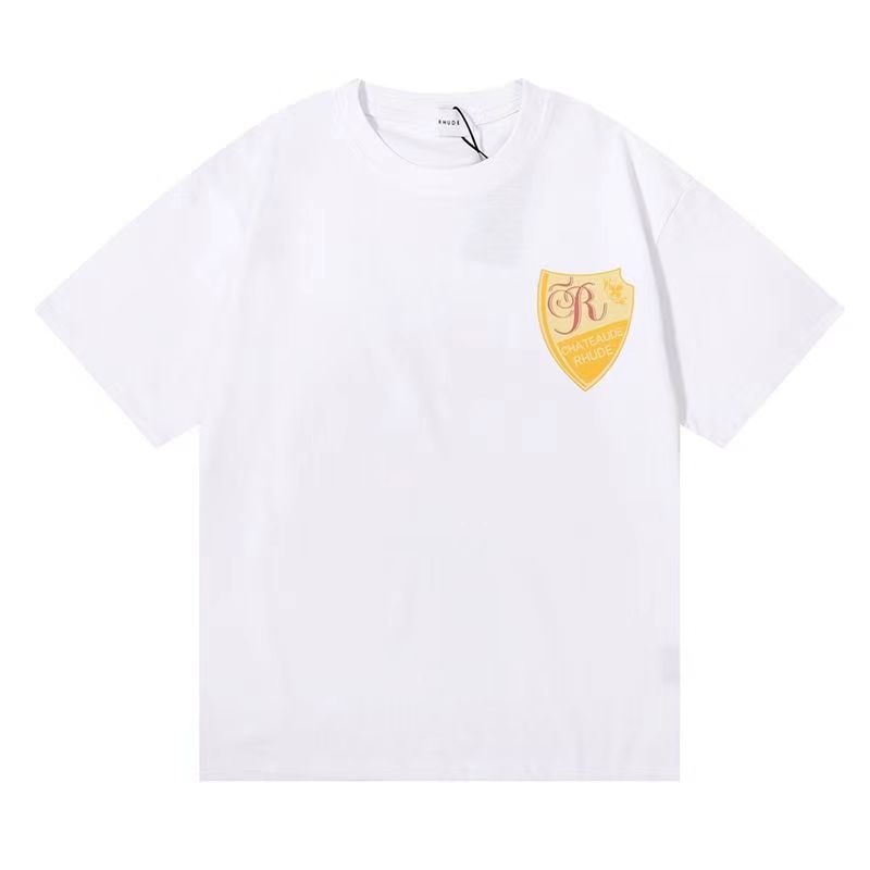 Best Replica Rhude Replica Yellow badge print vintage short sleeve t-shirt - Colareps