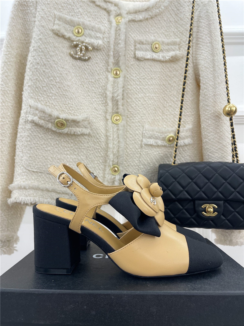 Best Replica Chanel camellia bow chunky heel sandals - Colareps