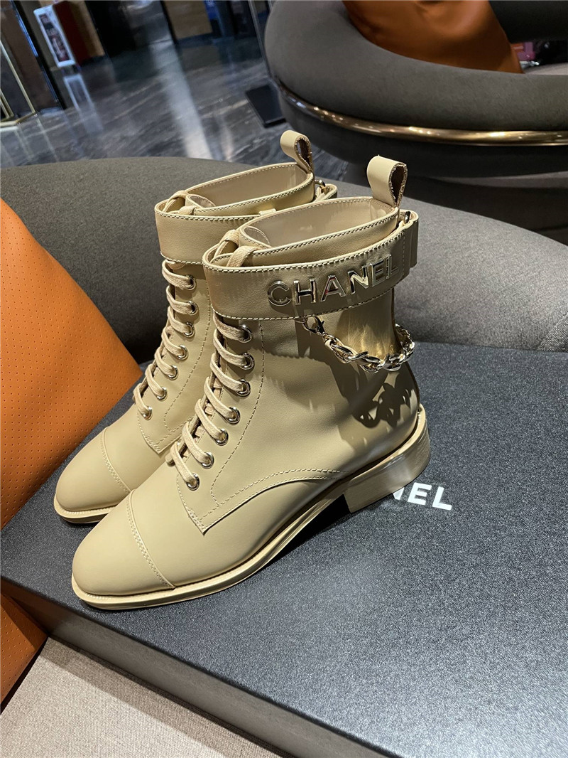 Best Replica chanel chain lace up ankle boots - Colareps