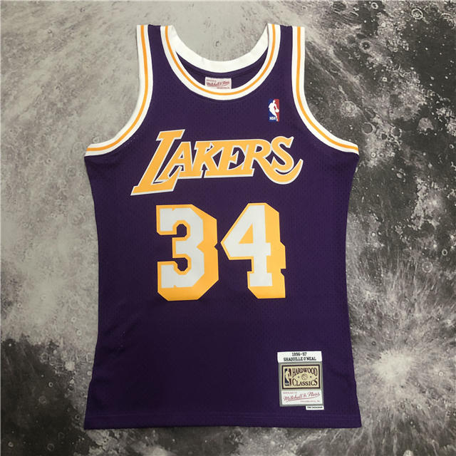 Best Replica SHAQUILLE O'NEAL LOS ANGELES LAKERS THROWBACK JERSEY (HEAT APPLIED) - Colareps