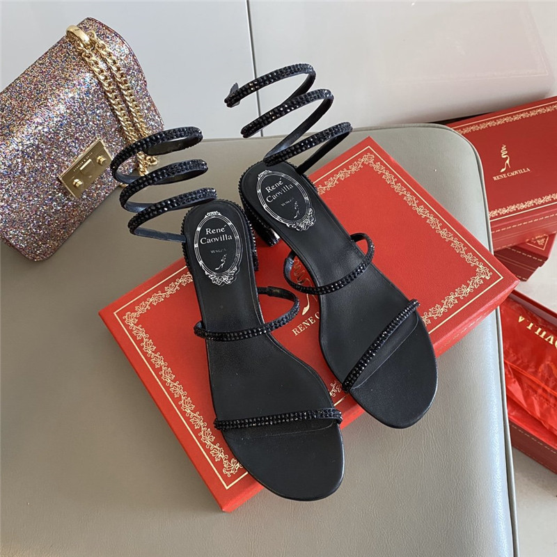 Best Replica Rene Caovilla Satin Snake-coil Sandals Black - Colareps