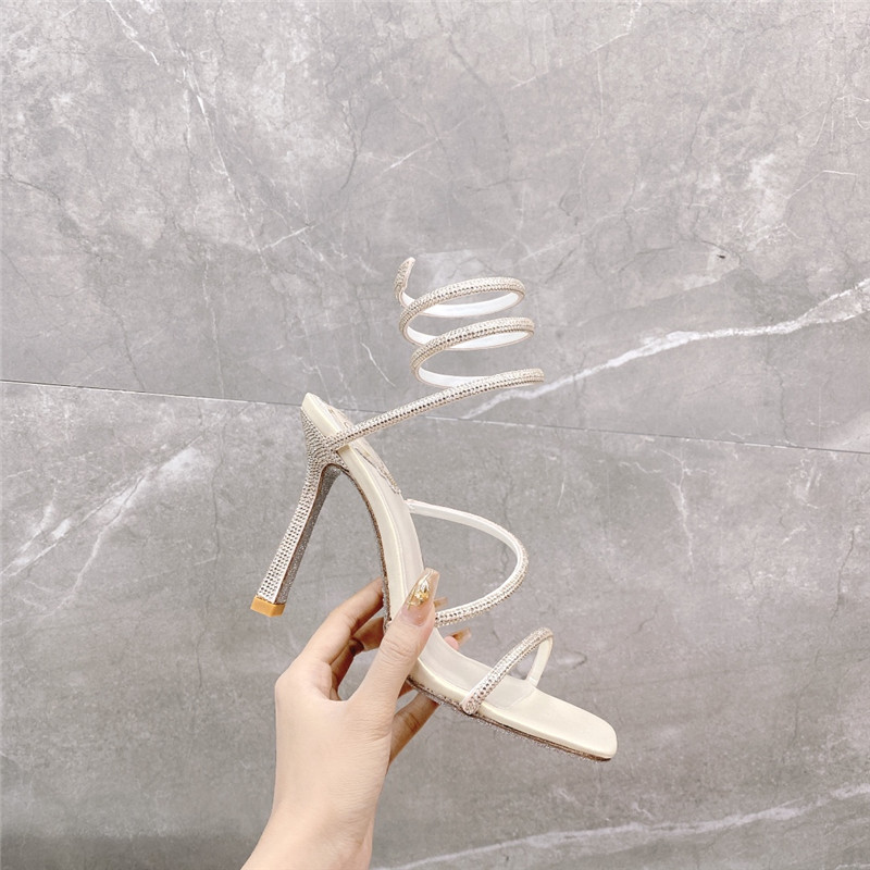 Best Replica Rene Caovilla Dupe diagonal strap rhinestone inlaid sandals - Colareps