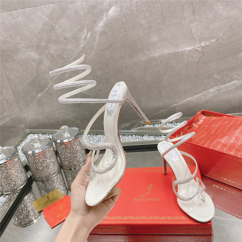 Best Replica Rene Caovilla Heels Dupe snake crystal high heel sandals - Colareps
