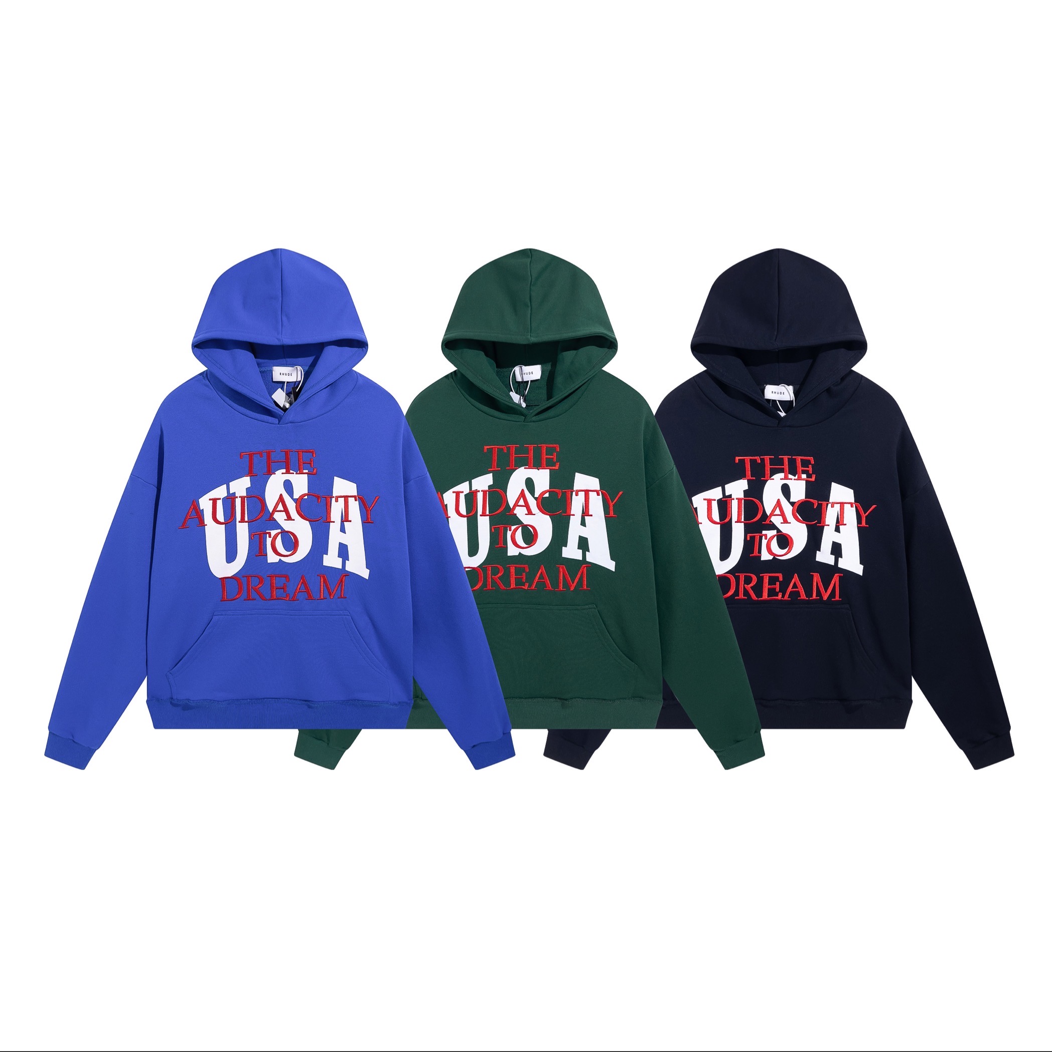 Best Replica Rhude Replica Embroidered hoodie with red letters - Colareps