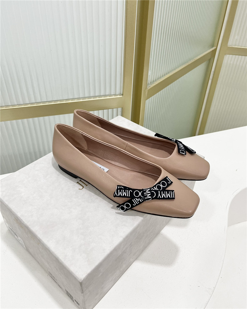 Best Replica Jimmy Choo new logo print webbing square toe flat shoes - Colareps