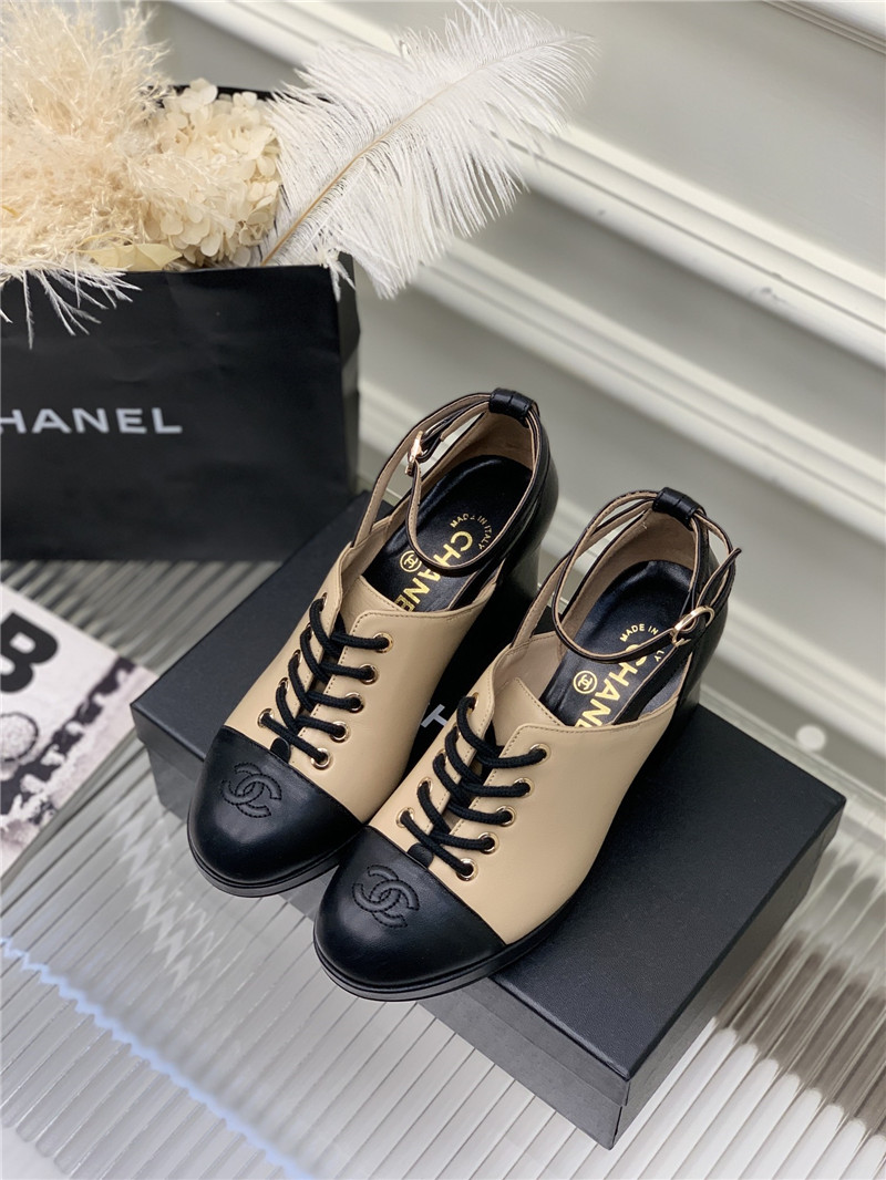 Best Replica chanel lace up chunky heel women s shoes - Colareps