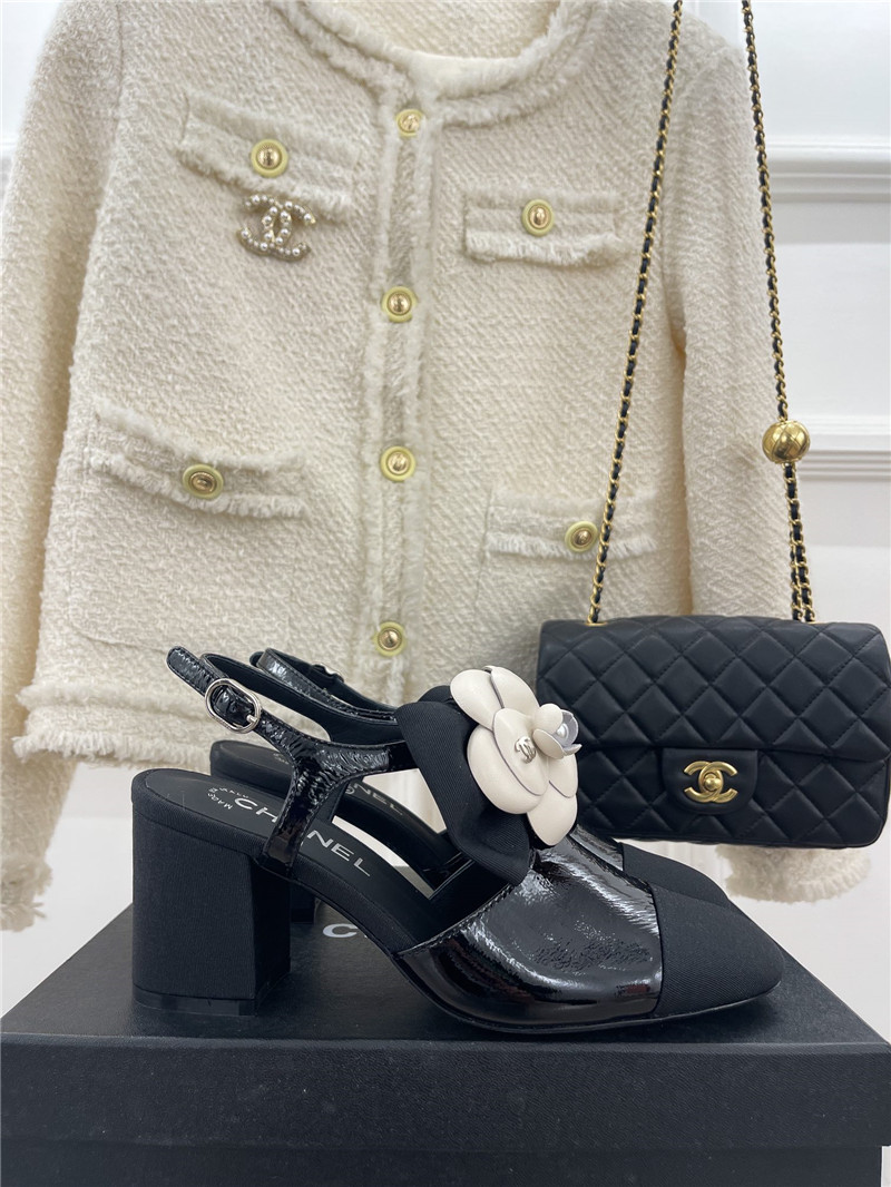 Best Replica Chanel camellia bow chunky heel sandals - Colareps
