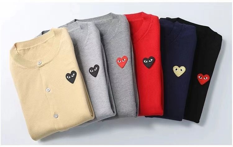 Best Replica CDG Play Pure Cotton Sweater mens womens Long Sleeve Knitted Cardigan Round-neck Sweater Warm Popular Couples Wear - Colareps