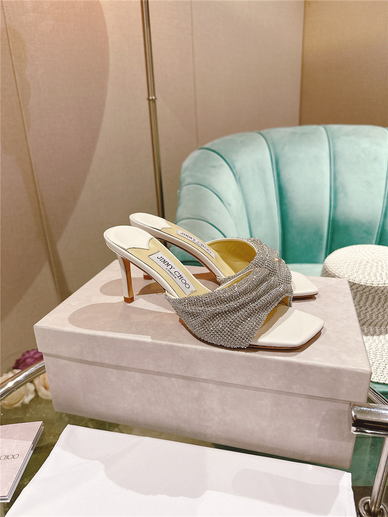 Best Replica Jimmy Choo Pearl Heels Dupe Rhinestone High Heel Slippers - Colareps