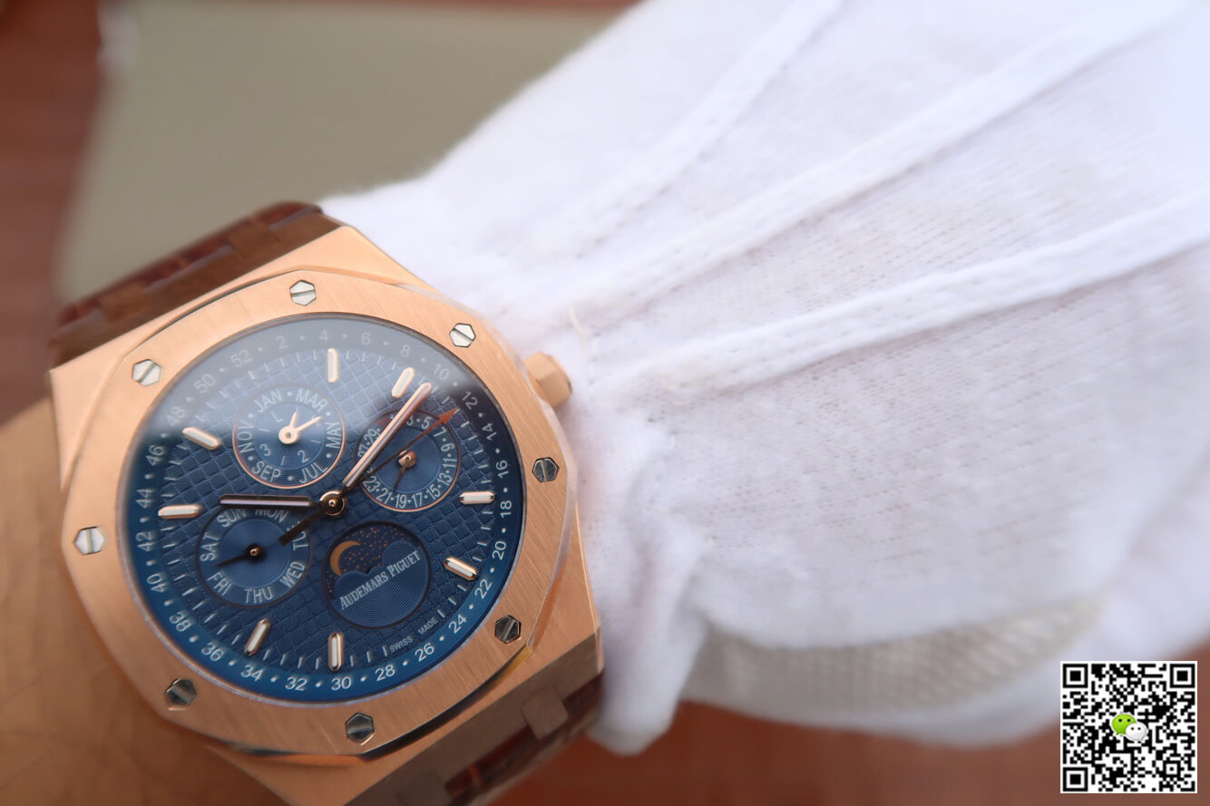 Best Replica Replica Audemars Piguet Royal Oak Perpetual Calendar 26574 1:1 Best Edition JF Factory Rose Gold Blue Dial - Colareps