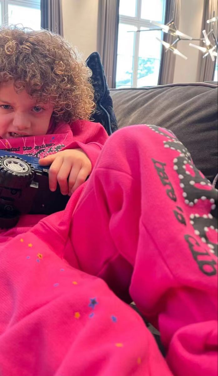 Best Replica Black letters spider web print children's hoodie pants set pink - Colareps