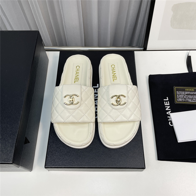 Best Replica chanel rhombus CC logo platform slippers - Colareps