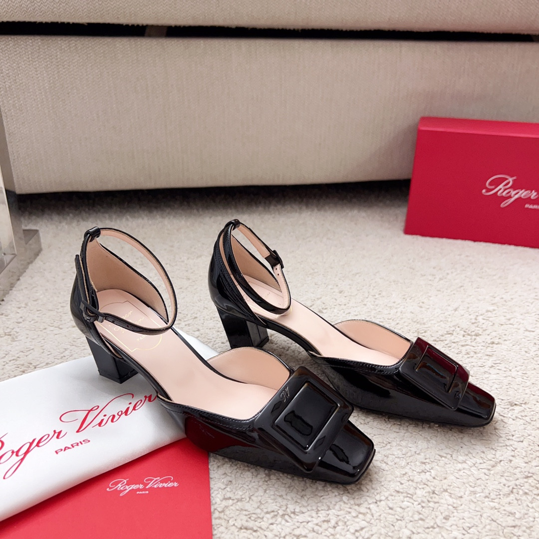 Best Replica Roger vivier square buckle block heel strappy sandals - Colareps