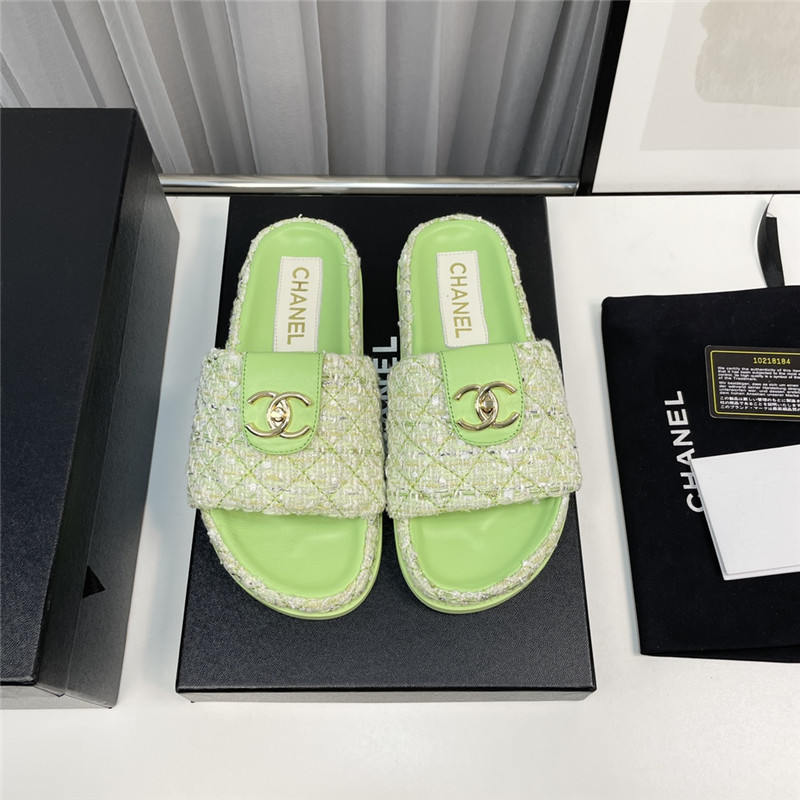 Best Replica chanel rhombus CC logo platform slippers - Colareps