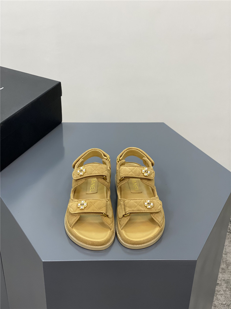 Best Replica chanel classic pearl buckle velcro gold coin sandals - Colareps