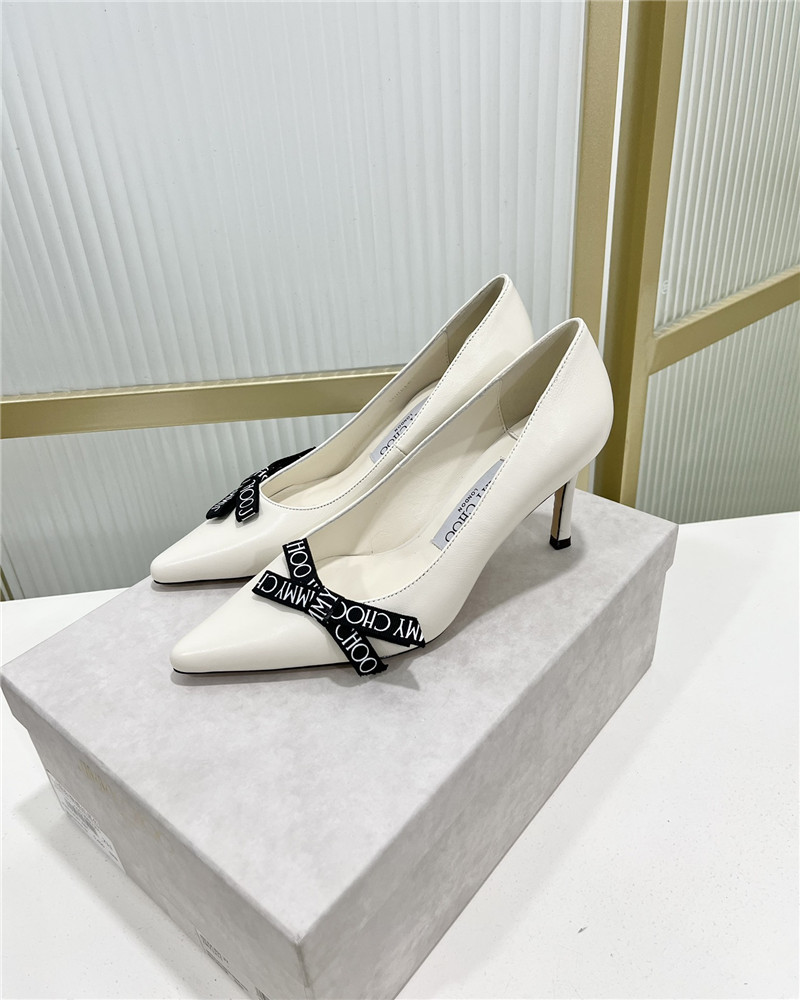 Best Replica Jimmy Choo new logo print webbing square toe flat shoes - Colareps