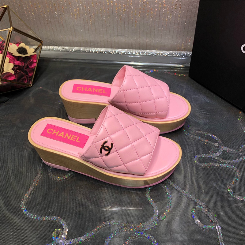 Best Replica chanel embroidered wedge platform slippers - Colareps
