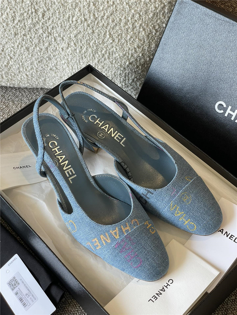Best Replica chanel denim alphabet graffiti slingback sandals - Colareps