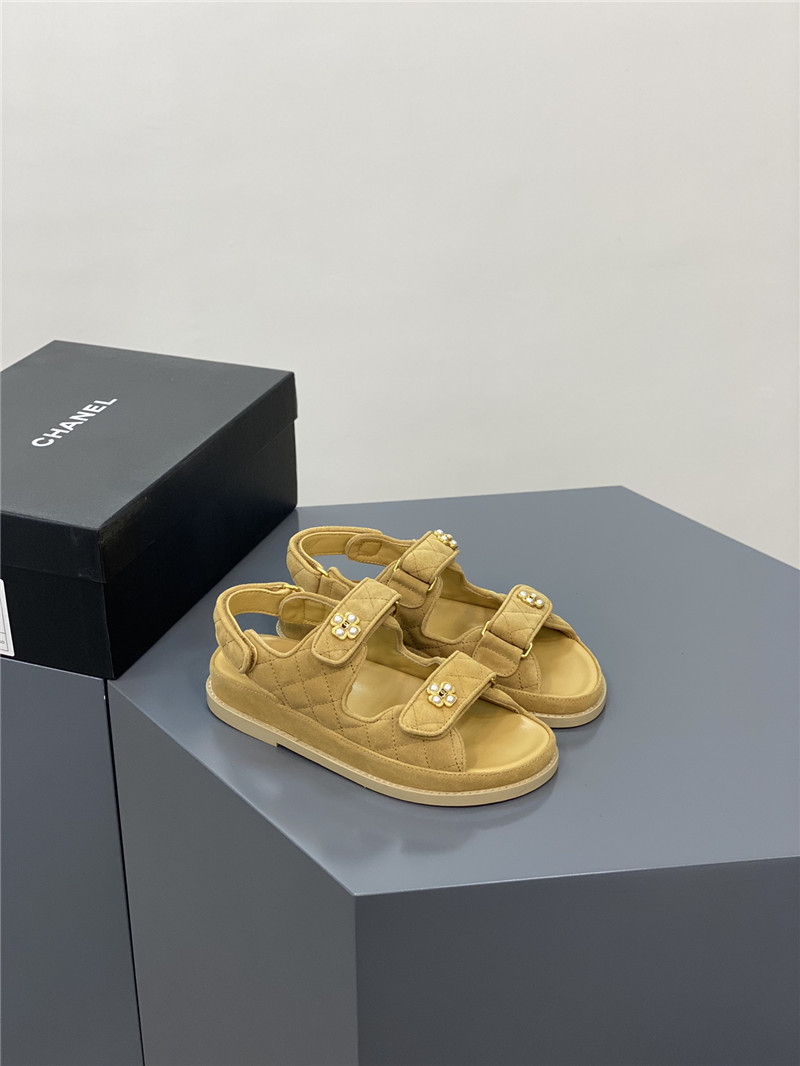 Best Replica chanel classic pearl buckle velcro gold coin sandals - Colareps