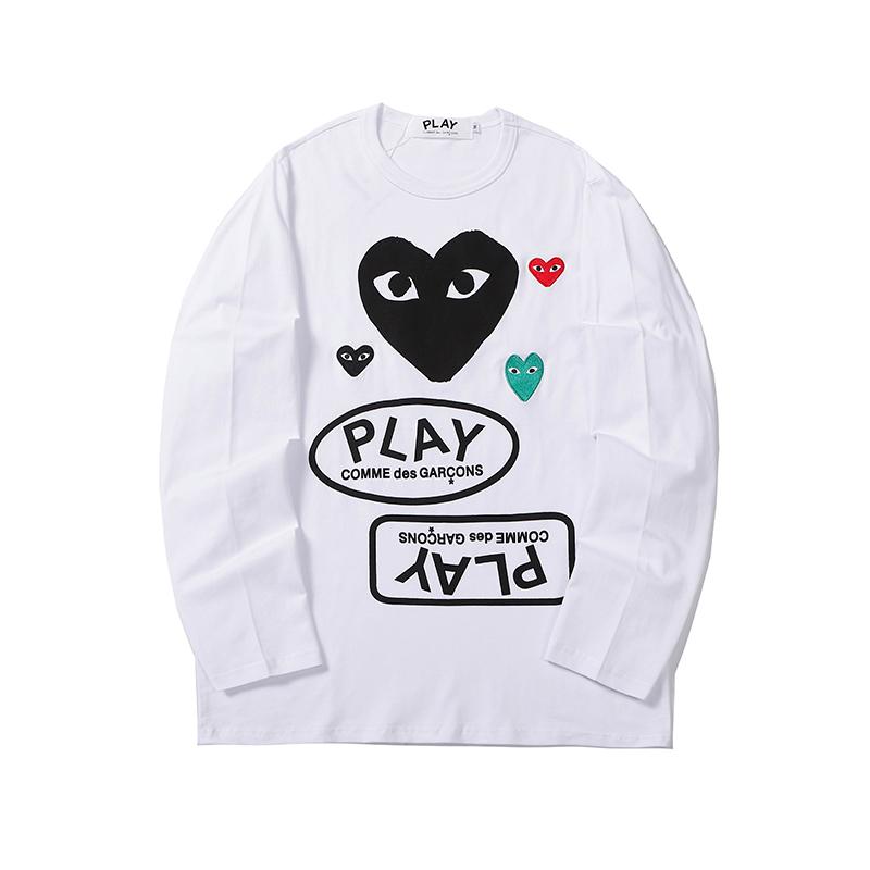 Best Replica COMME DES GARCONS CDG PLAY Black & Red Hearts Long Sleeve White T SHIRT - Colareps