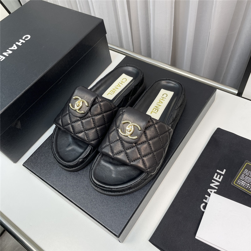 Best Replica chanel rhombus CC logo platform slippers - Colareps