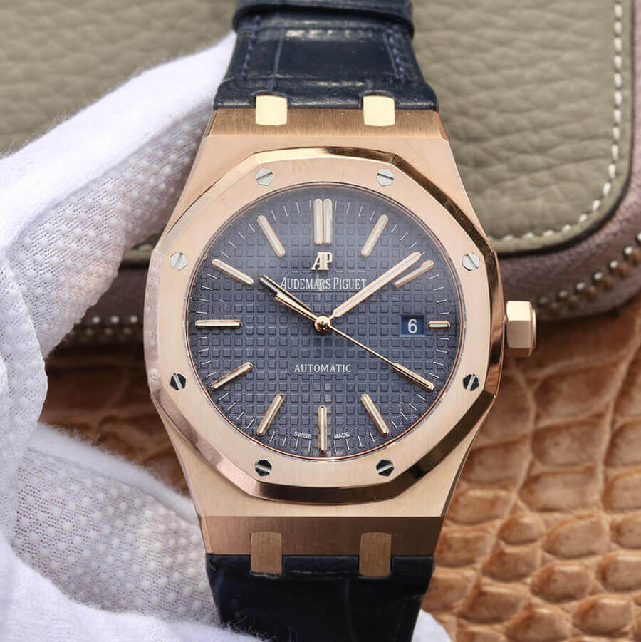 Best Replica Replica Audemars Piguet Royal Oak 15400 1:1 Best Edition OM Factory Rose Gold Leather Strap - Colareps
