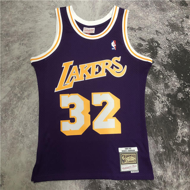 Best Replica MAGIC JOHNSON LOS ANGELES LAKERS THROWBACK JERSEY (HEAT APPLIED) - Colareps