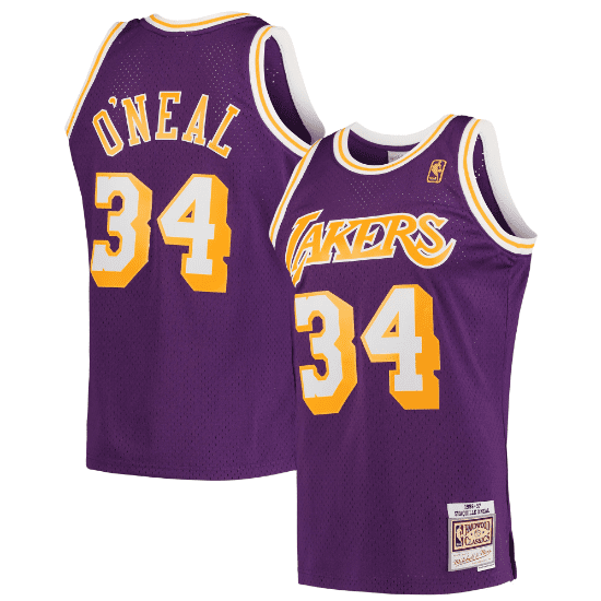 Best Replica SHAQUILLE O'NEAL LOS ANGELES LAKERS THROWBACK JERSEY (HEAT APPLIED) - Colareps