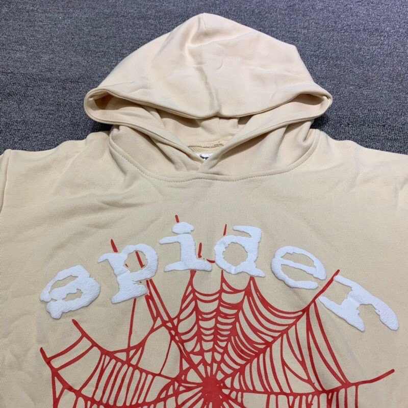 Best Replica Young Thug Sp5der- White letters red cobweb beige hoodie - Colareps
