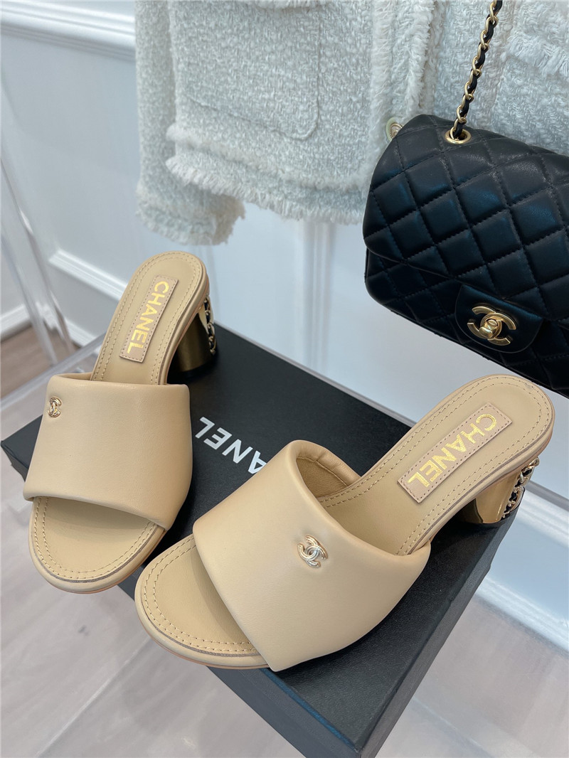 Best Replica chanel metal block heel CC logo bread slippers - Colareps