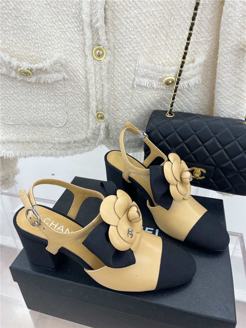 Best Replica Chanel camellia bow chunky heel sandals - Colareps