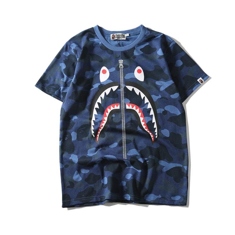 Best Replica Bape Camo Shark T Shirt Bape Green Pink Blue Purple Cotton Tee 1076 - Colareps